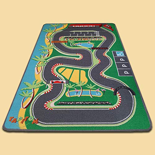 TAPITOM | F1-Rennstrecke Kinderteppich - 95 x 133 cm | Car Circuit Spielmatte | Formula 1 Road Universe Kinderzimmermatte | rutschfest, Saum | CE-Normen von TAPITOM