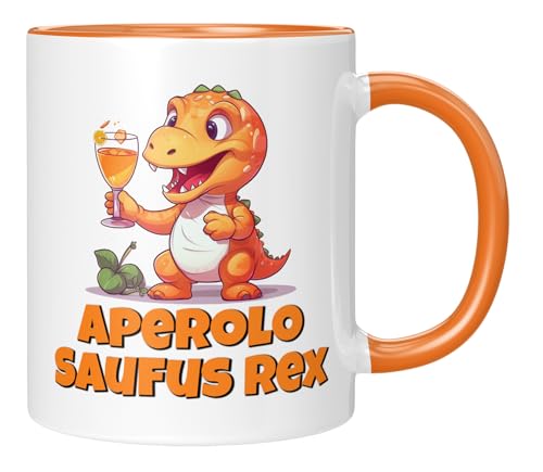 TassenTicker - Aperol Saufus Rex - Kaffeetasse - Geschenk für Kollegin, Freundin, Arbeitskollegin - lustig - Tasse - Büro - Weihnachten - Orange von TassenTicker