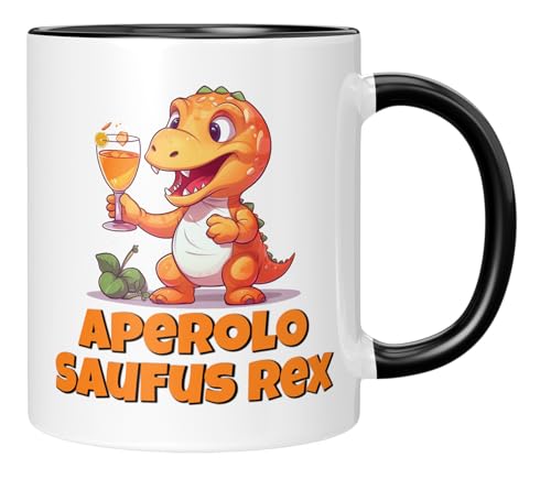 TassenTicker - Aperol Saufus Rex - Kaffeetasse - Geschenk für Kollegin, Freundin, Arbeitskollegin - lustig - Tasse - Büro - Weihnachten - Schwarz von TassenTicker