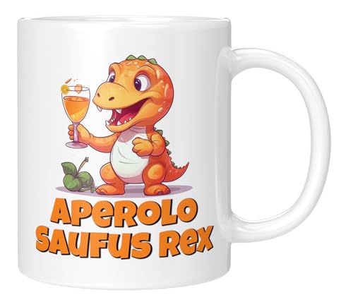 TassenTicker - Aperol Saufus Rex - Kaffeetasse - Geschenk für Kollegin, Freundin, Arbeitskollegin - lustig - Tasse - Büro - Weihnachten - Weiss von TassenTicker