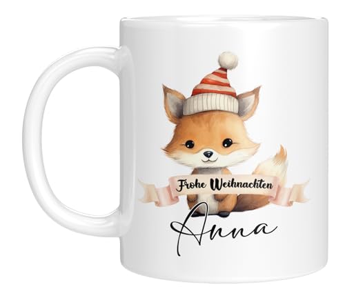 TassenTicker TASSENTICKER - Tasse zu Weihnachten - Weihnachtstasse - Personalisiert mit Namen - Kaffeetasse für jungen und Mädchen - Frohe Weihnachten - Weihnachts-Deko (Fuchs) von TassenTicker