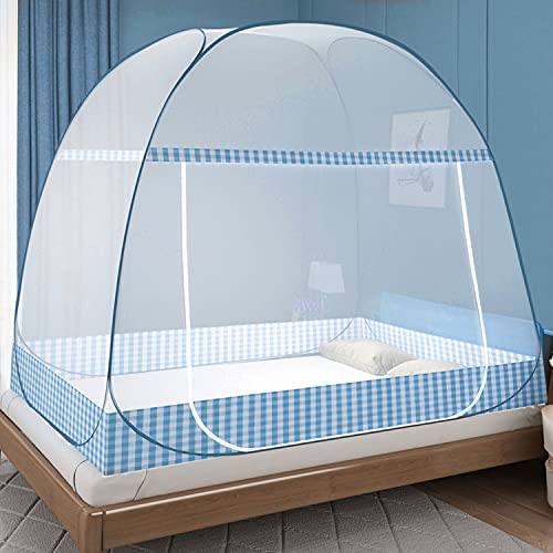 Moskitonetz Bett Pop Up, Faltbares Bett-Moskitonetz, Tragbares Reise-moskitonetz, Moskito-Campingzelt für Schlafzimmer Outdoor Camping, Einfache Installation, Feinmaschig(200x150x150 cm, Blau) von TATAFUN