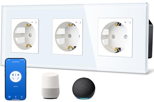 TAWOIA Schuko,Smart Steckdose,3 Fach,16A,APP-Steuerung, Arbeit mit Alexa,Glasrahmen,86 * 86mm,Weiß,Wlan Nur 2.4 GHz von TAWOIA