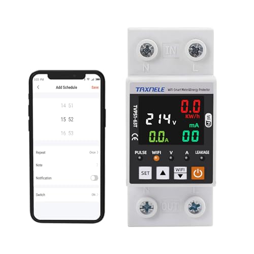 TUYA WiFi Smart Energy Meter AC 63A 85-300V WiFi Smart Earth Leckage Über Unter Spannungsschutz Strom Energie Monitor APP Fernbedienung Smart Life 230V 110V Kompatibel mit Alexa Google Home von TAXNELE