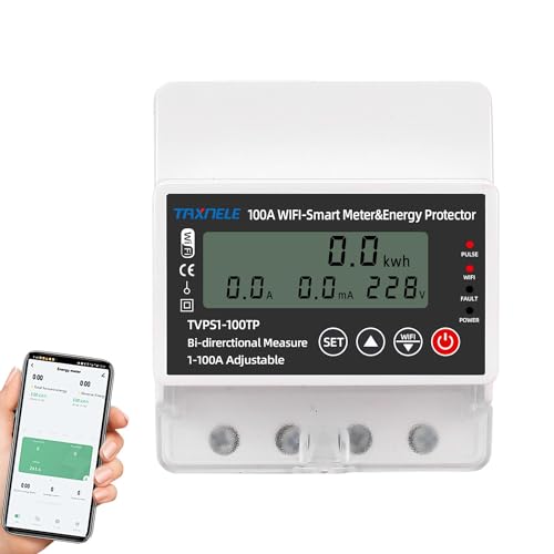 TUYA WiFi Smart Leistungsschalter Erdleckage über Unter Spannungsschutz Relais Schalter Energie Leistung kWh Bidirektional Meter Strom Energie Monitor APP Smart Life 230V (100A) von TAXNELE