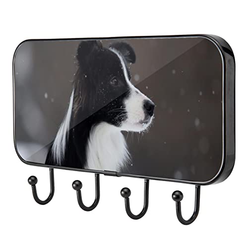 TBOUOBT Schlüsselhalter für Wanddekoration, Schlüsselbrett für Flur, Küche, Bauernhausdekoration, Schlüsselhaken zur Wandmontage, 4 Haken,Tier Border Collie Hund von TBOUOBT