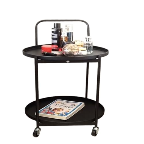 Tisch Klein Beweglicher Couchtisch, Seitenschrank, Haushalts-Metallwagen, Beistelltisch, Nachttisch, einfacher Teetisch mit Rädern Kleine Tische (Color : Black, Size : A) von TCMYQS
