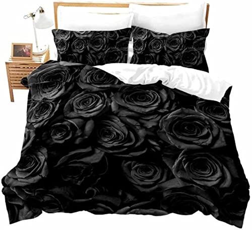 Bettwäsche 200x200 Schwarze Rose Bettwäsche-Set mit Reißverschluss Schließung für Erwachsene Jugendliche Kinder Weicher Atmungsaktive Mikrofaser Bettbezug + 2 Kopfkissenbezug 80x80 cm von TCZJ