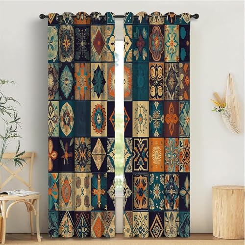 Vorhang Blickdicht Gardinen 2er Set H175 x B140 cm Verdunklungsvorhänge Patchwork-Muster Böhmisch Thermovorhang Kälteschutz, Weich und Langlebig Schallschutz Vorhang für Schlafzimmer Wohnzimmer Vorhang Blickdicht Gardinen 2er Set H175 x B140 cm Verdunklungsvorhänge Patchwork-Muster Böhmisch Thermovorhang Kälteschutz, Weich und Langlebig Schallschutz Vorhang für Schlafzimmer Wohnzimmer von TDNEKMCA