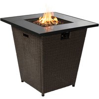 Teamson Home - Draussen Garten Rattan Propangas Feuerstelle Tischbrenner, Rauchfreie Feuerstelle, Terrassenmöbelheizung mit Deckel, Lavasteinen und von TEAMSON HOME