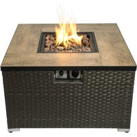 Teamson Home - Draussen Garten Rattan Propangas Feuerstelle Tischbrenner, Rauchfreie Feuerstelle, Terrassenmöbelheizung mit Deckel, Sieb, Lavasteinen von TEAMSON HOME