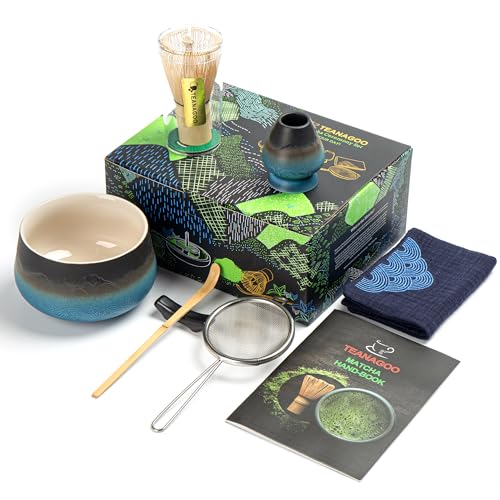 TEANAGOO Japanisches Matcha Set (7tlg.) Matcha Schneebesen Mtacha Kit Matcha Schale Bambus Matcha Schneebesen (chasen) Schaufel (chashaku) Schneebesenhalter. N23, Farbverlauf Navy von TEANAGOO