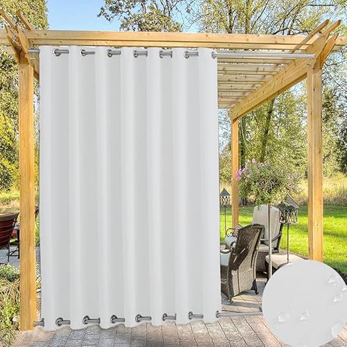 TECDOTO Wasserdichter Outdoor-Vorhang für Garten Terrassen Pavillon Vorhänge, Thermisch Isoliert Verdunkelungsvorhänge mit Öse (Oben und Unten), Sonnenschutzvorhänge |1 Panel-Weiß-B213cm xH223cm von TECDOTO