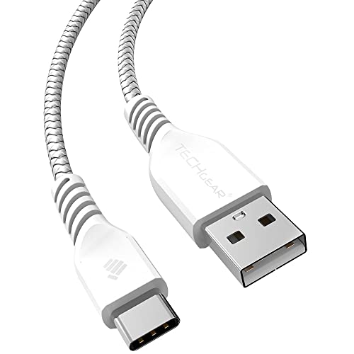 TECHGEAR 1M USB C kabel Typ C Geflochtene Ladekabel und Synchronisation Kompatible mit Samsung S24 S23 S22 S21 S20 FE/Plus/Ultra A05s/A14/A15/A25/A55 5G, Huawei P40 P30, Xiaomi Note 12/11/Pro, Weiß von TECHGEAR