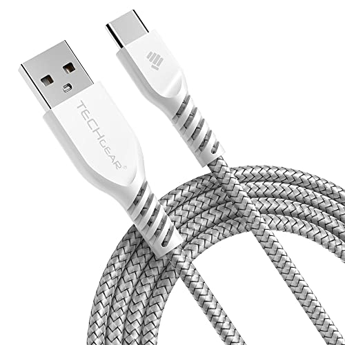 TECHGEAR 2M USB C kabel Typ C Geflochtene Ladekabel und Synchronisation Kompatible mit Samsung S24 S23 S22 S21 S20 FE/Plus/Ultra A05s/A14/A15/A25/A55 5G, Huawei P40 P30, Xiaomi Note 12/11/Pro, Weiß von TECHGEAR