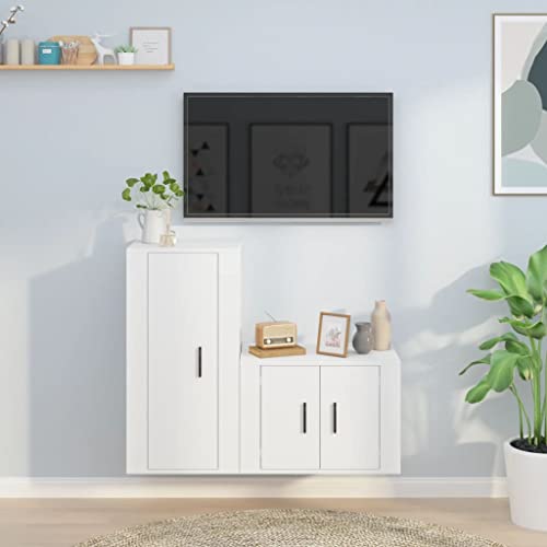Furniture Home Tools TV-Schrank-Set, 2-teilig, Holz, Weiß von TECHPO