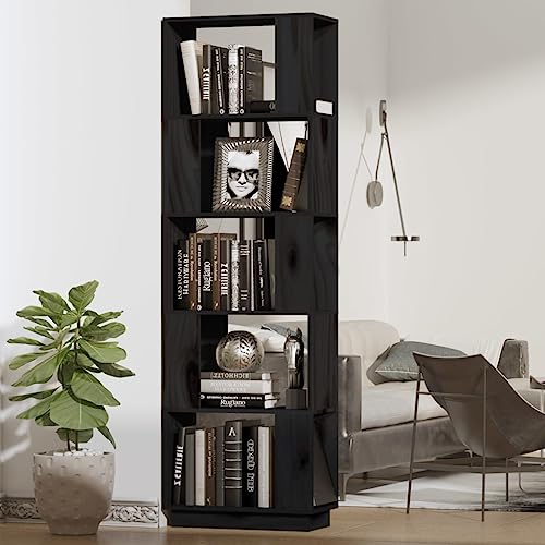 TECHPO Möbel Wohnwerkzeuge Bücherschrank Raumteiler schwarz 51x25x163,5cm Massivholz Kiefer von TECHPO