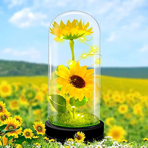 TECHSHARE Geschenke für Frauen, Die Künstliche Sonnenblume in Glas ist EIN Gsgeschenk für Freundin, Mama und Lehrer zum Valentinstag, Muttertag, Geburtstag und Lehrertag von TECHSHARE