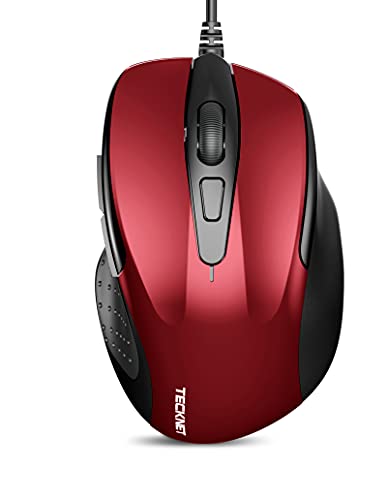 TECKNET Maus mit Kabel, Optical Business Mouse Verdrahtete Ergonomische Maus mit 6 Tasten, 2 Verstellbare DPI Level, USB-Kabel 150 cm von TECKNET