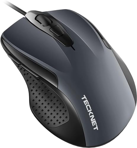 TECKNET Maus mit Kabel, Computermaus mit 6 Tasten, 6400 DPI, Ergonomisches Optical Business Kabelgebundene Maus für PC, Laptop, USB-Kabel 150 cm, Grau von TECKNET