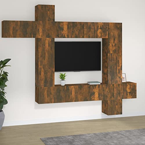 Furniture Home Tools TV-Schrank-Set, 9-teilig, geräucherte Eiche, Holzwerkstoff von TEKEET