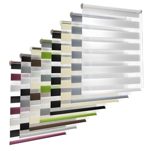 TEKONA Doppelrollo Klemmfix ohne Bohren Duo-Rollo Rollo Blickdicht lichtdurchlässig Fensterrollos Seitenzugrollo Sonnenschutz Fenster und Tür - Grün Grau Weiß, 60 x 230 cm (B x L) - Stoffbreite 56cm von TEKONA