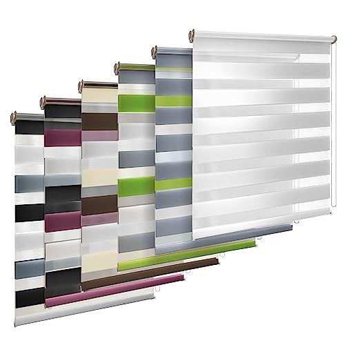 TEKONA Doppelrollo Klemmfix ohne Bohren Duo-Rollo Rollo Blickdicht lichtdurchlässig Fensterrollos Seitenzugrollo Sonnenschutz Fenster und Tür - Grün Grau Weiß, 90 x 230 cm (B x L) - Stoffbreite 86cm von TEKONA