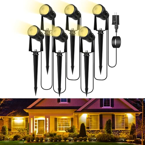 TEMFAU 20M LED Gartenbeleuchtung, Warmweiß 3000K Gartenstrahler mit Erdspieß, 3W 450LM Gartenleuchte mit Stecker, IP65 Wasserdicht für Außen Garten Rasen Hof Terrasse, 6 Stücke von TEMFAU