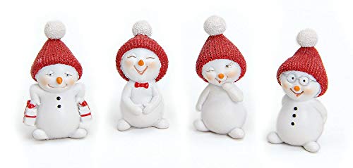 TEMPELWELT 4X Deko Figur Schneemann Im Set Je 5 cm Klein, Polystein Weiß Rot, Dekofigur Kranzdeko Winterdeko Weihnachten Schneemänner Winterfiguren von TEMPELWELT