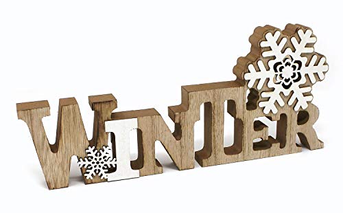 TEMPELWELT Deko Aufsteller Schriftzug Winter LED Beleuchtet 28,5 cm, Holz Natur Weiß, Dekofigur Holzdeko Dekoschild Winterdeko von TEMPELWELT