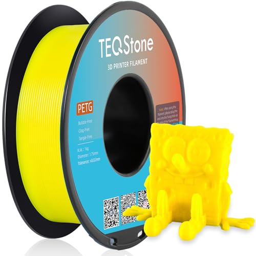 TEQStone PETG Filament 1.75mm Gelb 1KG, Maßhaltigkeit +/-0.02mm Spule Sauber Gewickelt 3D Drucker Filament Vakuumverpackung von TEQStone