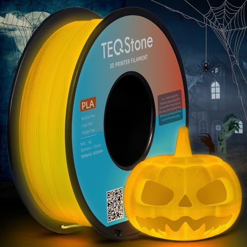 TEQStone PLA Filament 1,75mm Glow In The Dark Leuchteffekt für 3D Drucker in Vakuumverpackung 1kg Spule (Gelb Leuchten) von TEQStone