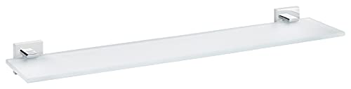 tesa DELUXXE Badablage aus Milchglas, verchromte Halterung - Glasablage zur Wandbefestigung ohne Bohren, inkl. Klebelösung - 600mm x 50mm x 118mm von TESA