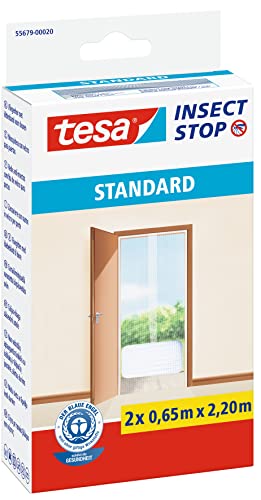 tesa Insect Stop STANDARD Fliegengitter für Türen - 2-tlg Insektenschutz Tür mit Klettband - Fliegen Netz ohne Bohren - Weiß, 2 x 65 cm x 220 cm von tesa