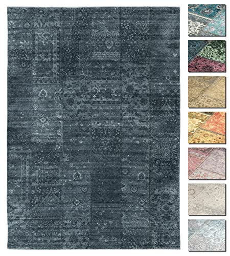 TESSO LIVING Kelim Patchwork Teppich Wohnzimmer Holzkohle Grau 80 X 145 cm, Moderner Kurzflor Teppich, Super Soft, Formen verfügbar von TESSO LIVING