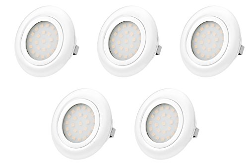 TEVEA® Ultra Flach LED Einbauleuchten - Möbelleuchte - Einbaustrahler (Warmweiss-Weiss-5er) von TEVEA