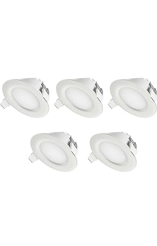 TEVEA® Ultra Flach LED Einbaustrahler IP44 dimmbar für den Wohnbereich |auch für das Bad geeignet| 6W 230V Rahmen weiss Rund Einbauspots Badleuchten, 5 Stück Einbauleuchten (Kaltweiss) von TEVEA