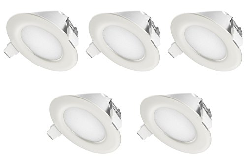 TEVEA® Ultra Flach LED Einbaustrahler IP44 dimmbar für den Wohnbereich |auch für das Bad geeignet| Warmweiß 6W 230V Rahmen weiss Rund Einbauspots Badleuchten, 5 Stück Einbauleuchten von TEVEA