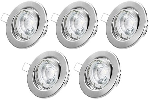 Einbaustrahler LED Set - Warmweiss - GU10 5W 230V - Chrom Gebürstet - Einbauspots Einbauleuchten (Warmweiss) von TEVEA