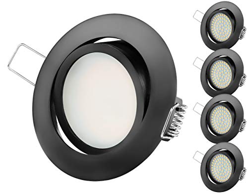TEVEA PREMIUM LED Einbauleuchte - 230v - Schwenkbare LED Einbaustrahler - Warmweißes Licht - Deckenspot - Austauschbar - Ultra Flach - (5-er set) (Schwarz-Warmweiss(2800K)) von TEVEA