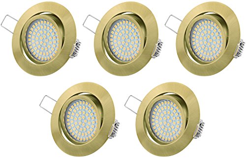 TEVEA PREMIUM LED Einbauleuchte - 3.5W 230v - Schwenkbare LED Einbaustrahler - Messing Gebürstet - Deckenspot - Austauschbar - Ultra Flach (5-er set) von TEVEA