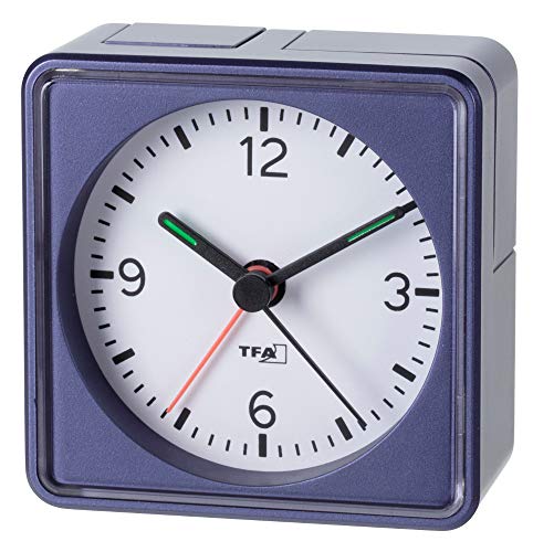 Analoger Lautlos-Wecker TFA 60.1013 Push Sweep-Uhrwerk ohne Ticken (Blau, mit Batterie) von TFA Dostmann