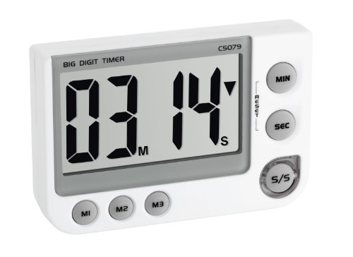 TFA Dostmann digitaler Timer und Stoppuhr, 38.2024, mit Memory Funktion, mit Magnet/Ständer/Aufhängeöse, 3 Lautstärken, weiß, L 91 x B 21 (30) x H 60 mm von TFA Dostmann