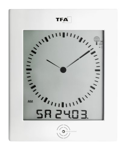 TFA Dostmann 604506 Dialog Funk-Wanduhr, mit Raumklima, mit Datum und Wochentag, weiß/silber, 60.4506, Kunststoff, L 220 x B 34 x H 265 mm von TFA Dostmann