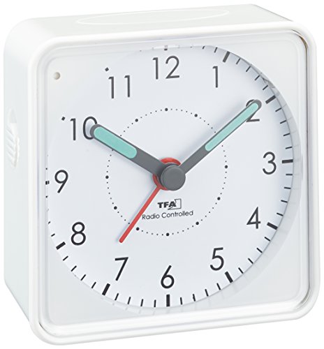 TFA Dostmann Analoger Funk-Wecker Picco, 60.1510.02, Funkuhr, leises Uhrwerk, klein und handlich Kunststoff, Weiß, L 75 x B 31 (30) x H 75 (74) mm von TFA Dostmann