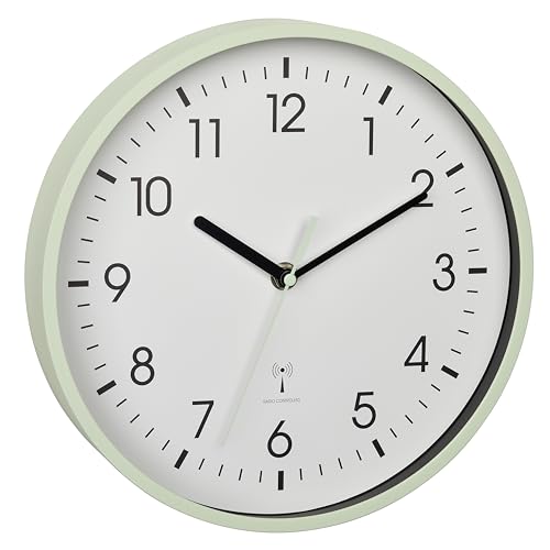 TFA Dostmann Analoge Funk-Wanduhr, 60.3550.04, höchste Genauigkeit, modern, analog, Glasabdeckung, für Büro, zu Hause, Geschenk, 245 x 245 x 42 mm, Mint von TFA Dostmann