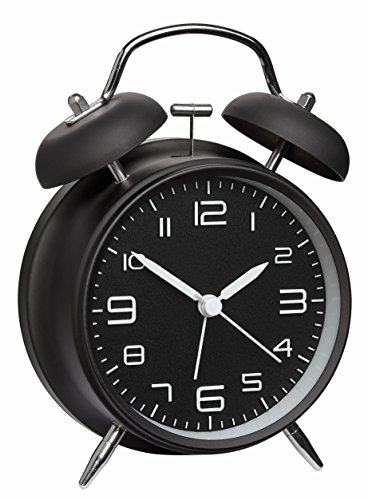 TFA Dostmann Analoger Metall-Glockenwecker, 60.1025, Retro-Design, lauter Alarm, leises Uhrwerk, Hintergrundbeleuchtung, schwarz, L 117 x B 56 x H 159 mm von TFA Dostmann