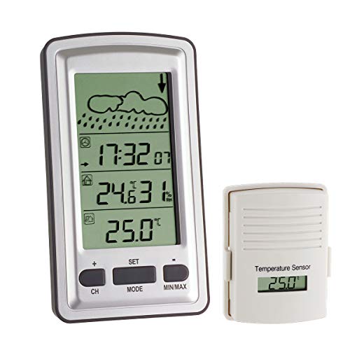 TFA Dostmann Axis Funk-Wetterstation, Wettervorhersage mit Symbolen, Anzeige der Innentemperatur/Luftfeuchtigkeit, Außentemperatur, Funkuhr mit Alarm, (L) 81 x (B) 28 (69) x (H) 143 mm von TFA Dostmann