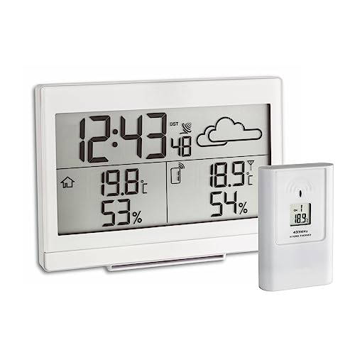 TFA Dostmann Casa Funk-Wetterstation, Wettervorhersage, Außentemperatur, Innentemperatur, Luftfeuchtigkeit, mit Funkuhr, L 141 x B 48 x H 100 mm von TFA Dostmann