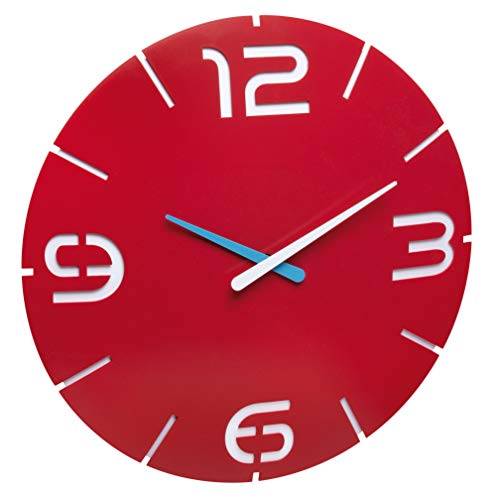 TFA Dostmann Contour Analoge Design-Wanduhr, 60.3047.05, modern, 350 x 35 mm, Blickfang, Dekoobjekt, Wohnzimmer, Esszimmer, Küche, Quarzuhr, manuelle Zeiteinstellung, rot-weiß von TFA Dostmann